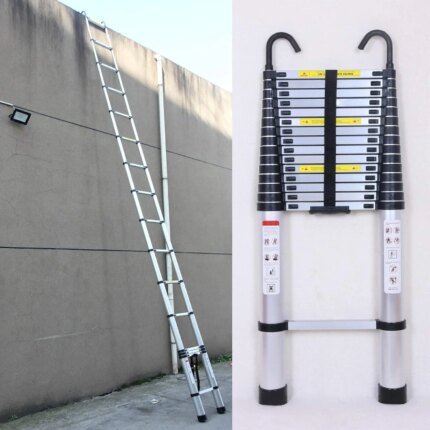 Telescopic Ladder 6.2M/20.3FT W/Detachable Hooks&Extendable Steps,Folding Tall Loft Collapsible Ladder with Non-Slip Feet