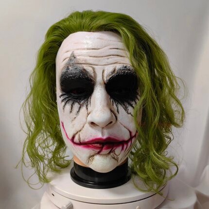 The Dark Knight Joker Cosplay Mask Green Hair Halloween Party Unisex Adult One Size Latex Mask Clown Bat Knight