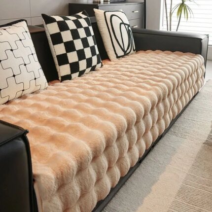 Thicken Imitation Rabbit Fur Plush Sofa Slipcover Non-slip Soft Sofa Towel Couch Cushion Cover for Living Room Modern Home Decor