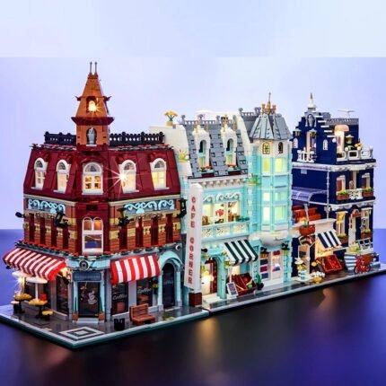 Toys MOC City Corner Coffee Shop Architecture Style Street View Micro Building Blocks for Children Construction Bricks