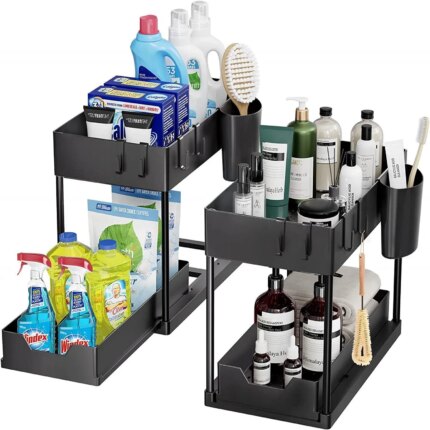 Under Sink Organizer and Storage, Kitchen Organization Rack with Double Sliding Cabinet Drawers, Multi-Purpose Storage Shelf