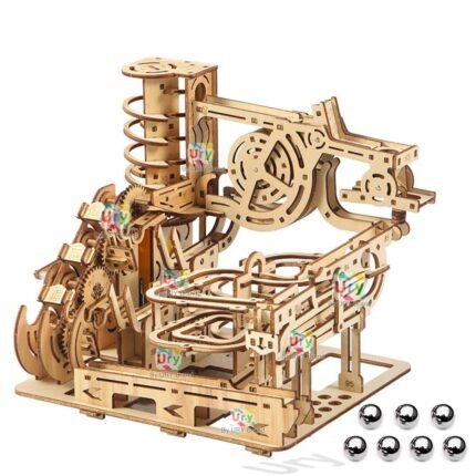 Ury 3D Wooden Puzzles Electric Catapult Track Device Marble Run Set Mechanical Model Science Maze 7 Balls Assembly Gift for Kids