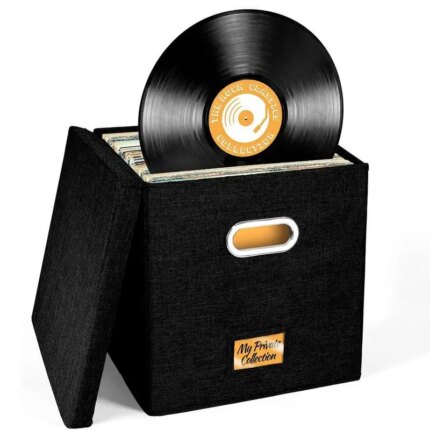 Vinyl Record Storage Box for up to 50+ 12-Inch Albums, Records Crate, LP Album Storage, Fabric Storage Boxes with Lids