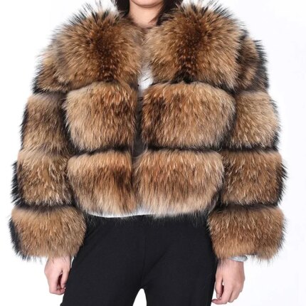 Winter Women Luxury Thick Real Raccoon Fur Coat Natural Fox Fur Jacket Plus Size Jackets Female Vest