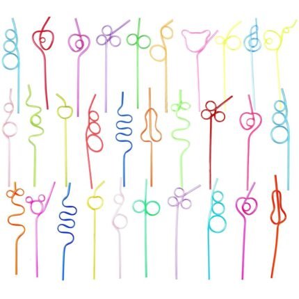 Colorful Plastic Curly Straws (30 Pcs)
