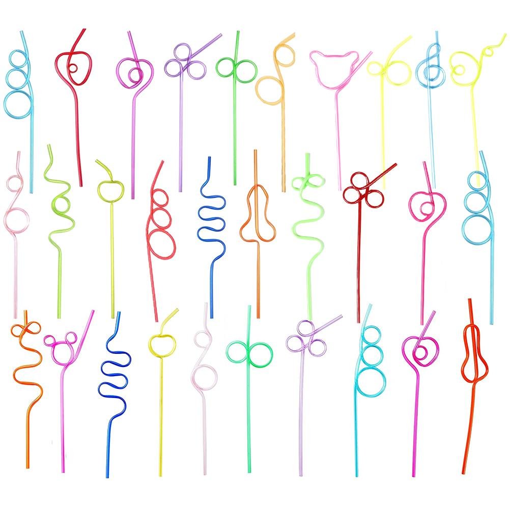 Colorful Plastic Curly Straws (30 Pcs)