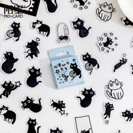 45 Pcs Black Cat Theme Stickers Decoration Kawaii Cute Cats Stickers Self Adhesive Scrapbooking Stickers For Laptop Planners