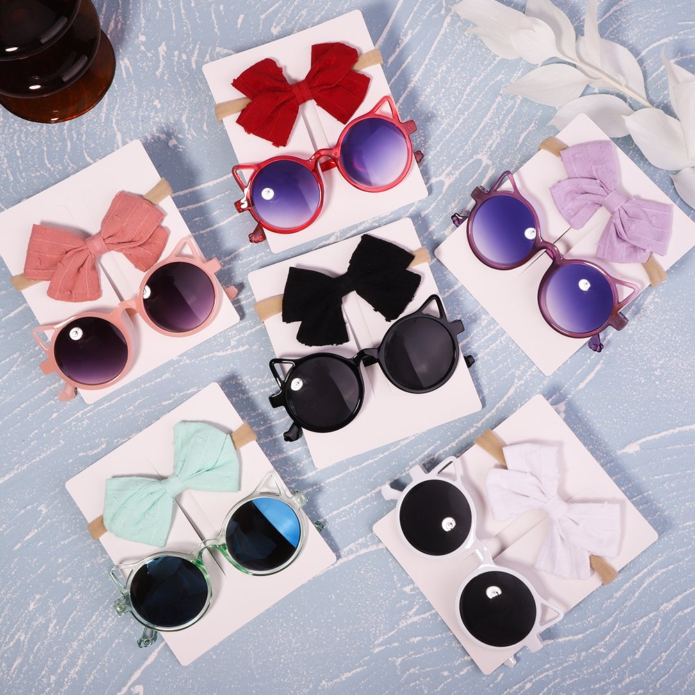 2Pcs Vintage Kids Summer Bows Headband Round Sunglasses Children Sun Glasses Protection Glasses Baby Hair Accessories - Image 2
