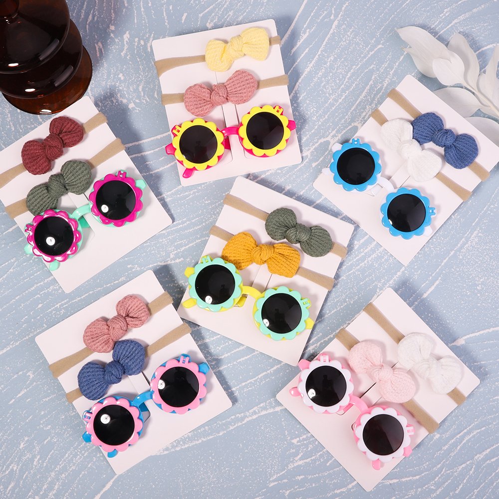 2Pcs Vintage Kids Summer Bows Headband Round Sunglasses Children Sun Glasses Protection Glasses Baby Hair Accessories - Image 3