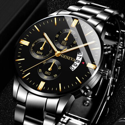 Men’s Business Quartz Watch Fashion Fake Three-Eye Six-Pin Calendar Men’s Watch Mesh Belt Men’s Watch Watch