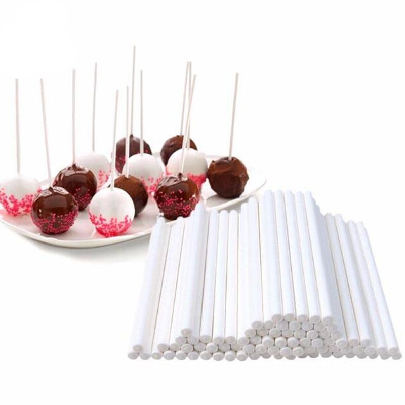 White Paper Cake Ball Sticks (100 pcs)