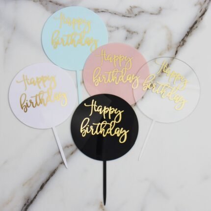 Acrylic Happy Birthday Round Topper