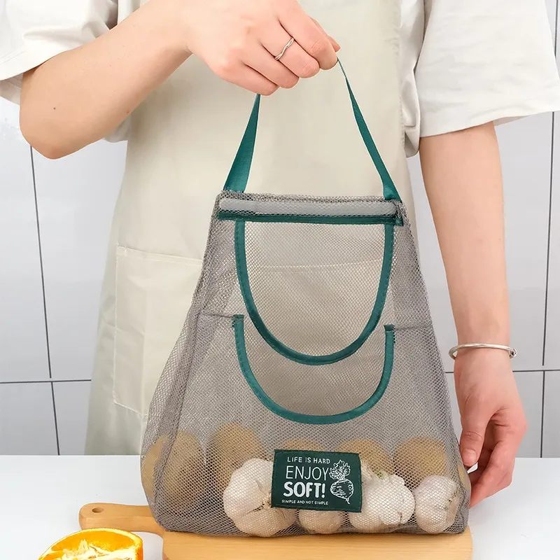 Green Multi Purpose Storage Household Hanging Bag Fruits And Vegetables Portable And Breathable Hanging Storage Bag
