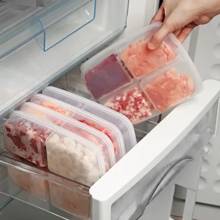 Transparent Four Grid Refrigerator Large Capacity Storage Box Frozen Meat Compartment Food Sub-packed Kitchen Tools