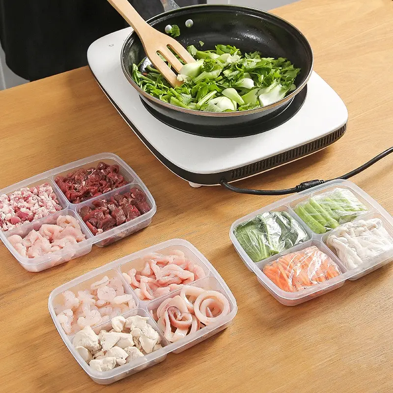 Transparent Four Grid Refrigerator Large Capacity Storage Box Frozen Meat Compartment Food Sub-packed Kitchen Tools - Image 3