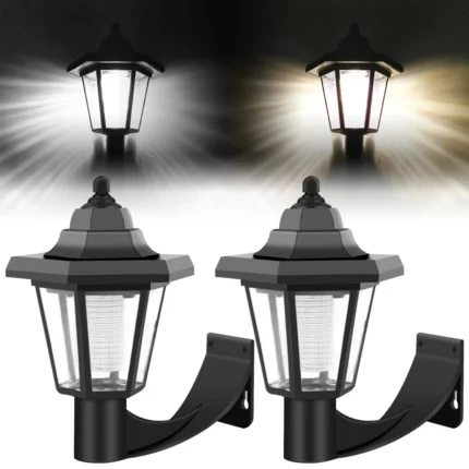 2Pcs Solar Wall Light Outdoor Solar Hexagonal Light IP44 Solar Fence Light Retro LED Wall Lamp Heat Solar Garden Light Decor