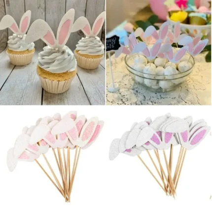 Cute Bunny Ears Cake Toppers (12/24Pcs)