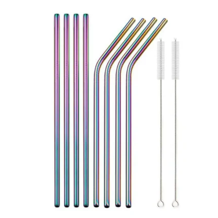 10pcs Metal Drinking Straws Reusable Metal Straws Set with Cleaner Brush 304 Stainless Steel Drinking Straw Milk Drinkware Bar Party Accessory