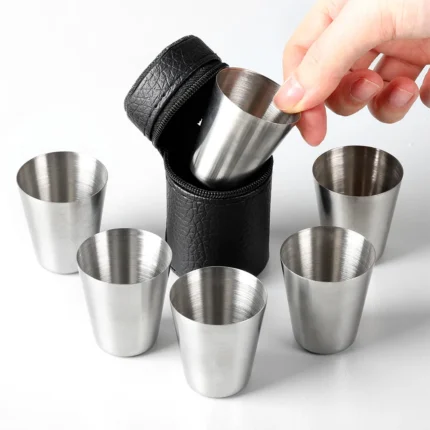 Stainless Steel Cups Set Outdoor Practical Travel Stainless Steel Cups Mini Set Glasses For Whisky Wine With Case Portable Drinkware 30 or 70ml