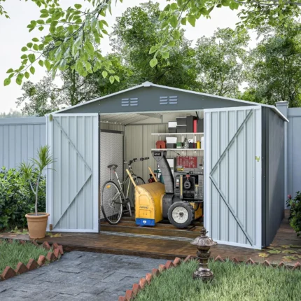 Backyard Garden Patio Prefabricated Warehouse Outdoor Garden Shed Metal Outdoor Storage Shed 8x10FT Dark Grey