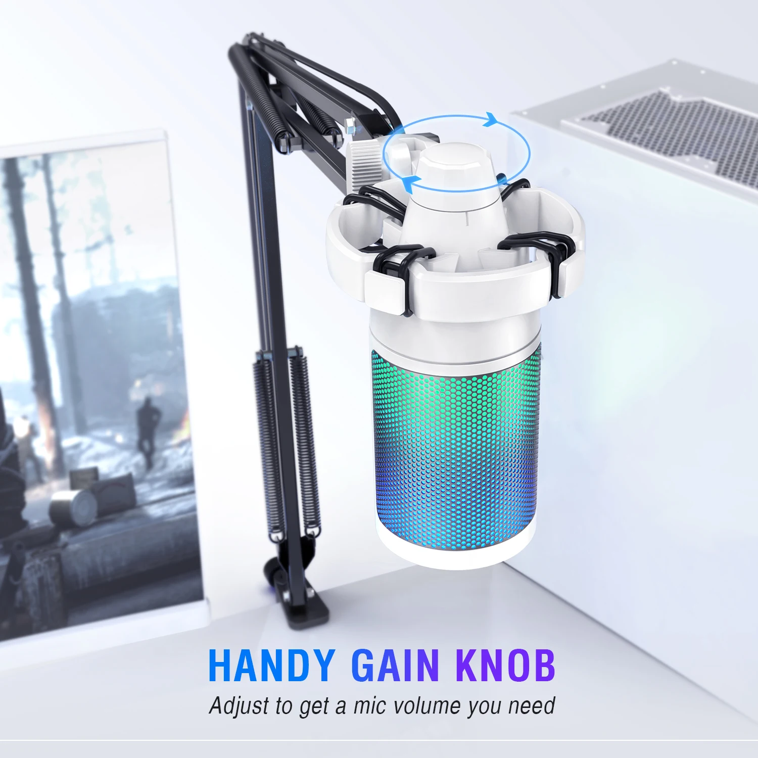 USB Gaming Microphone Kit for PC PS4 PS5 Condenser Cardioid Mic Set with Mute Button with RGB and Arm Stand for Streaming Video - Image 4