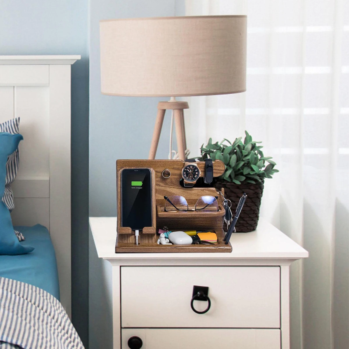 Multi-functional Wooden For the Phone, Glasses, Watches, Keys, and other items Extension Base Father’s Gift Bedside Table Desktop Organizer Storage Rack Mobile Phone Holder - Image 2