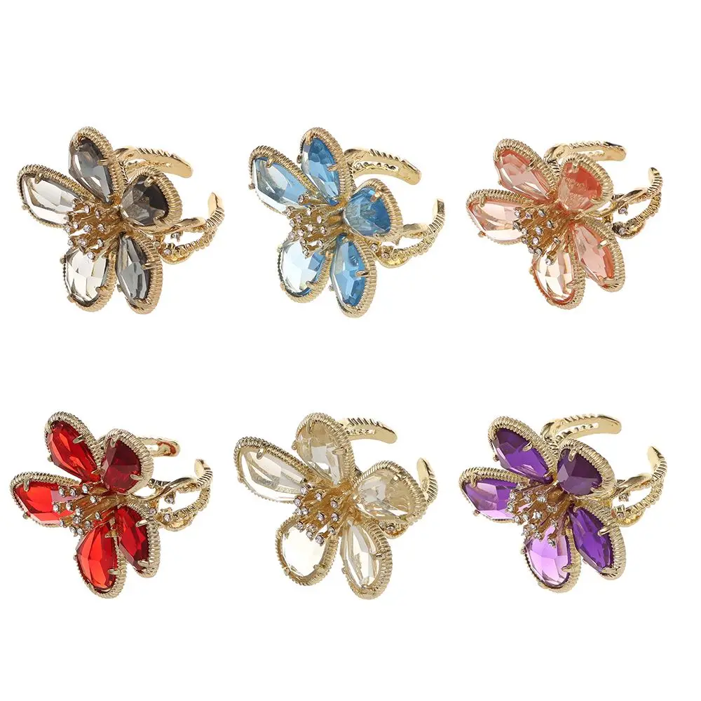 Adjustable Rhinestone Big Flower Ring - Image 2