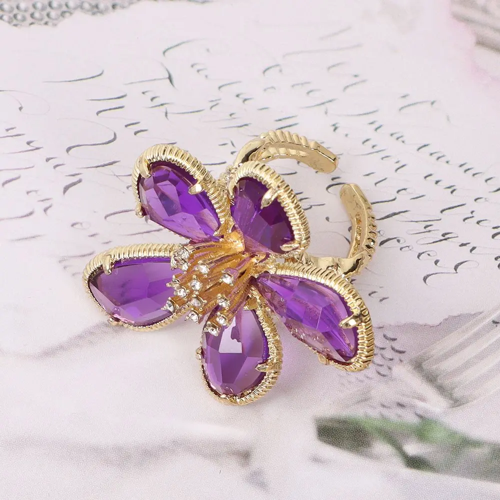 Adjustable Rhinestone Big Flower Ring - Image 3