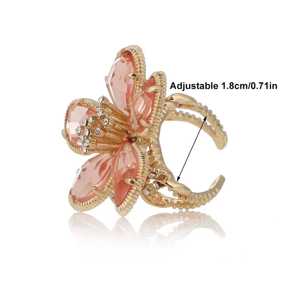 Adjustable Rhinestone Big Flower Ring - Image 5