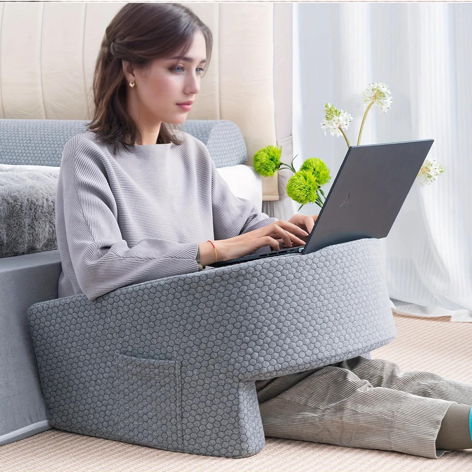 Soft Reading Pillow, Arm Rest Lap Desk Pillow for Gaming,Working, Sitting in Floor Sofa,with Removable and Washable Cover