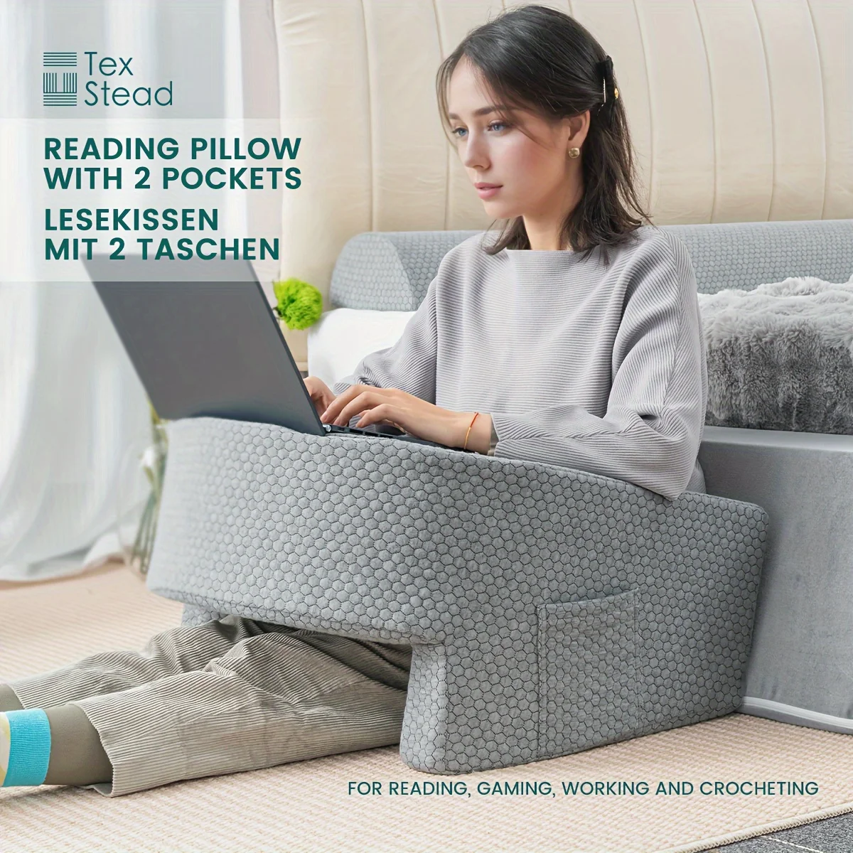 Soft Reading Pillow, Arm Rest Lap Desk Pillow for Gaming,Working, Sitting in Floor Sofa,with Removable and Washable Cover - Image 3