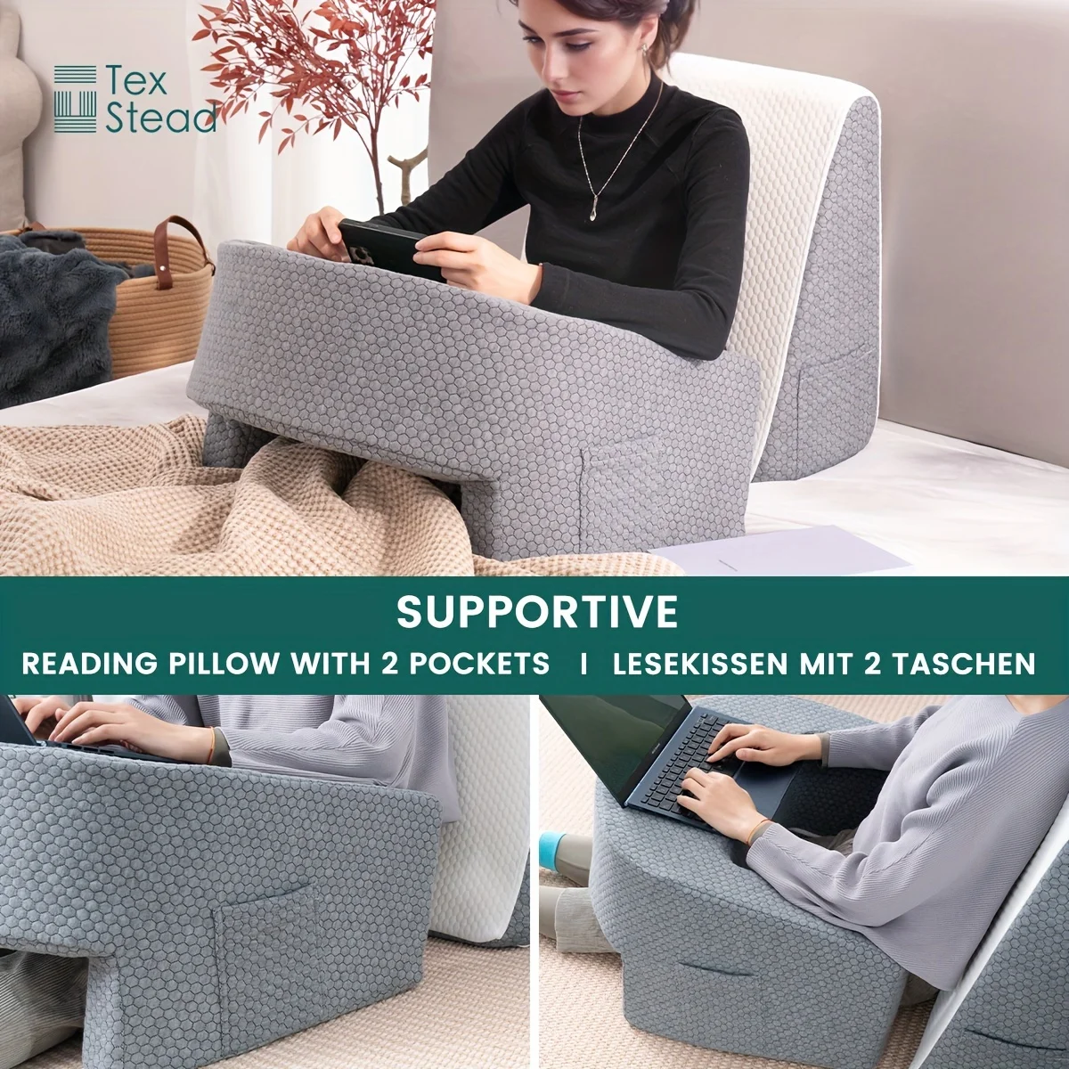 Soft Reading Pillow, Arm Rest Lap Desk Pillow for Gaming,Working, Sitting in Floor Sofa,with Removable and Washable Cover - Image 5