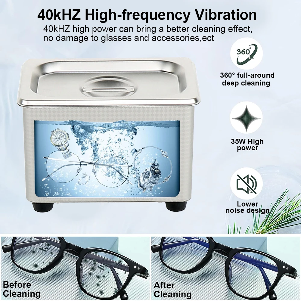 Ultrasonic Cleaner Ultrasound Glasses Jewelry Cleaner 40KHZ High Frequency Ultrasonic Washing Bath for Glasses Jewelry Cleaning - Image 3