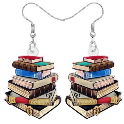 Acrylic Book Pile Drop Dangle Earrings Novelty School Textbook Jewelry for Women Kids Teacher Back to School Gifts