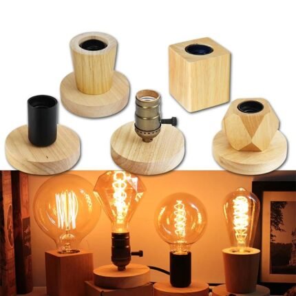 Retro Vintage Table Lamp Wood E27 Night Light 85-265V For Bedroom Bedside Desk Lamp Floor Decor Multiple shapes