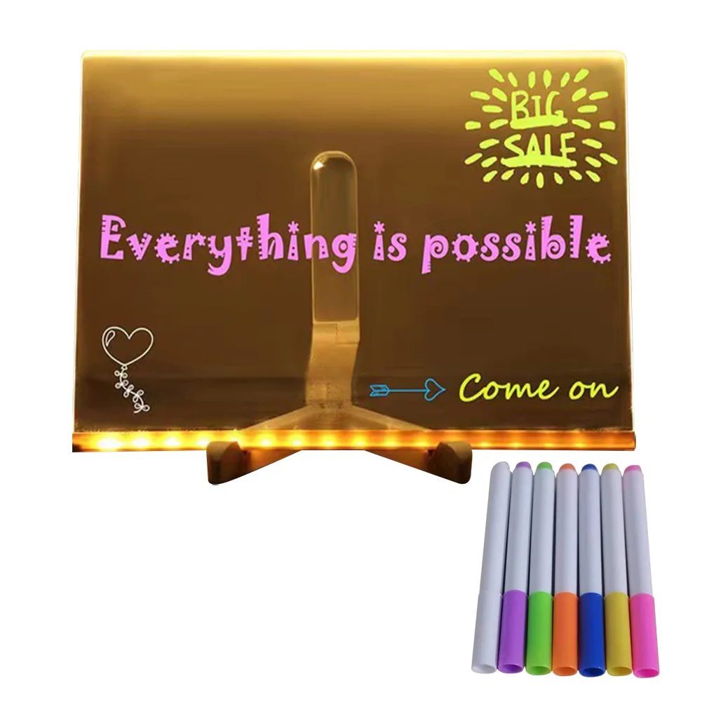 Light Up Dry Erase Board LED Letter Message Board With 7 Colorful Pens with Light Acrylic Drawing Board for Office School Home - Image 2