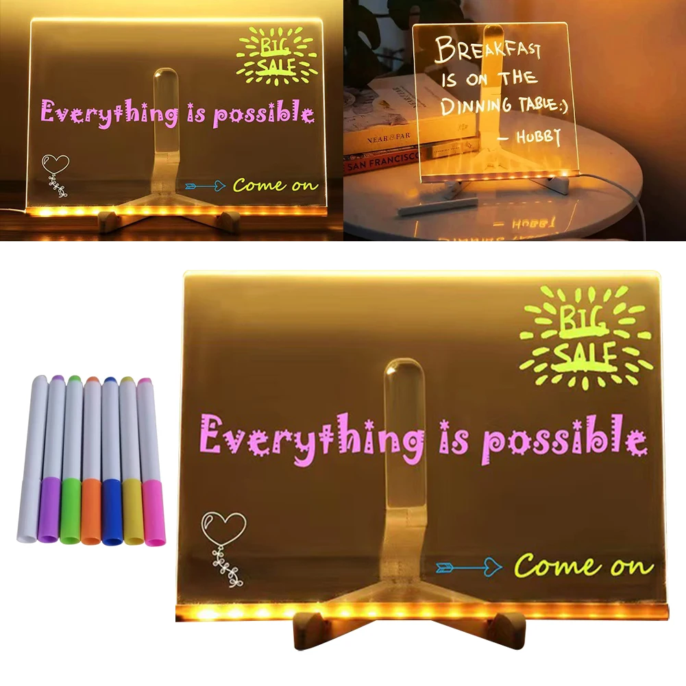 Light Up Dry Erase Board LED Letter Message Board With 7 Colorful Pens with Light Acrylic Drawing Board for Office School Home - Image 3