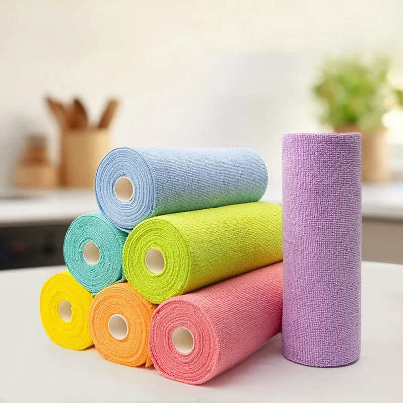 Reusable Cleaning Wipe Household Kitchen Cloth Microfiber Towel Rolls Dish Rags Wash Paper Towel Replacement 1 Roll of 20 Sheets - Image 2
