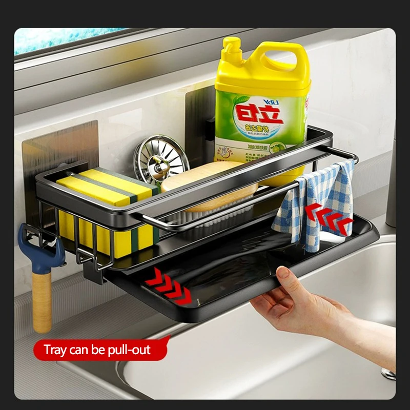 Wall Storage Suspended Kitchen Sink Drainer Sponge Holder Kitchen Soap Rack No Drill Shelf Storage And Kitchen Organization - Image 3