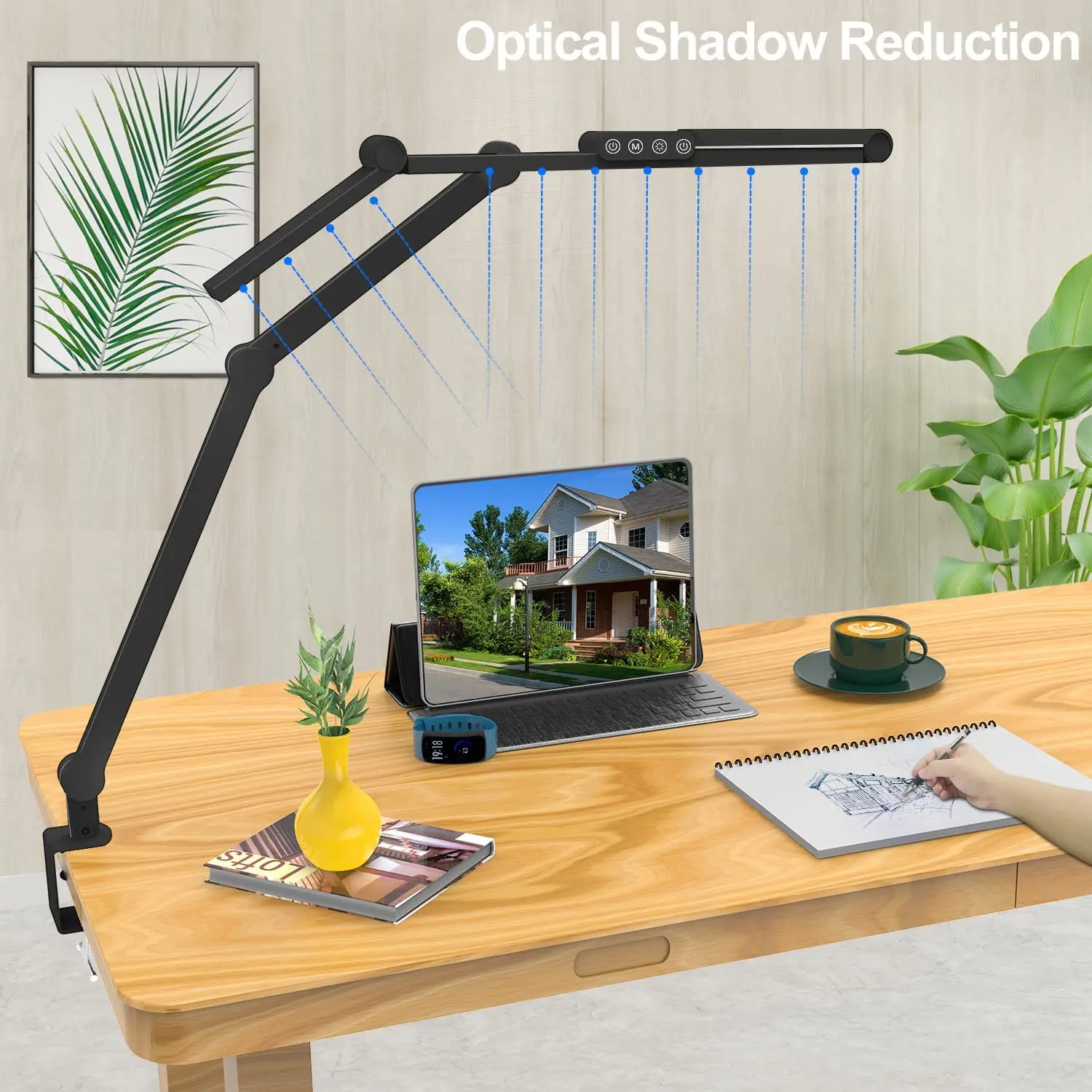 Led Desk Lamp with Clamp, Architect Desk Lamp for Home Office with Atmosphere Lighting, 24W Ultra Bright Auto Dimming Desk Light - Image 4