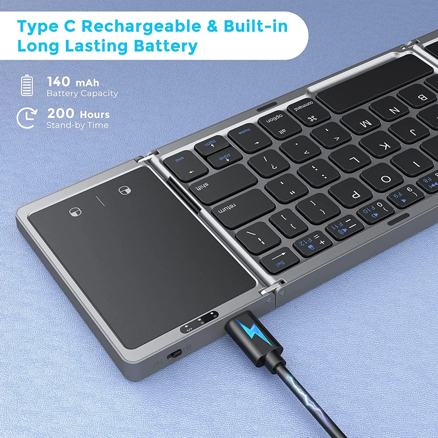 Foldable Wireless Bluetooth Keyboard Rechargeable Folding Portable Keyboards for PC Mac Smartphone Windows iOS Android - Image 4