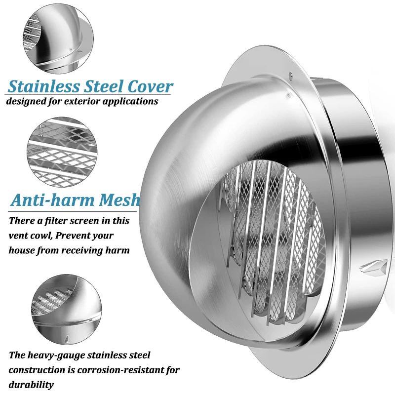 Stainless Steel Ducting Ventilation Exhaust Grille Cover for Wall Ceiling Anti-bird And Rat Prevent Air Vent Heating Cooling Cap - Image 5