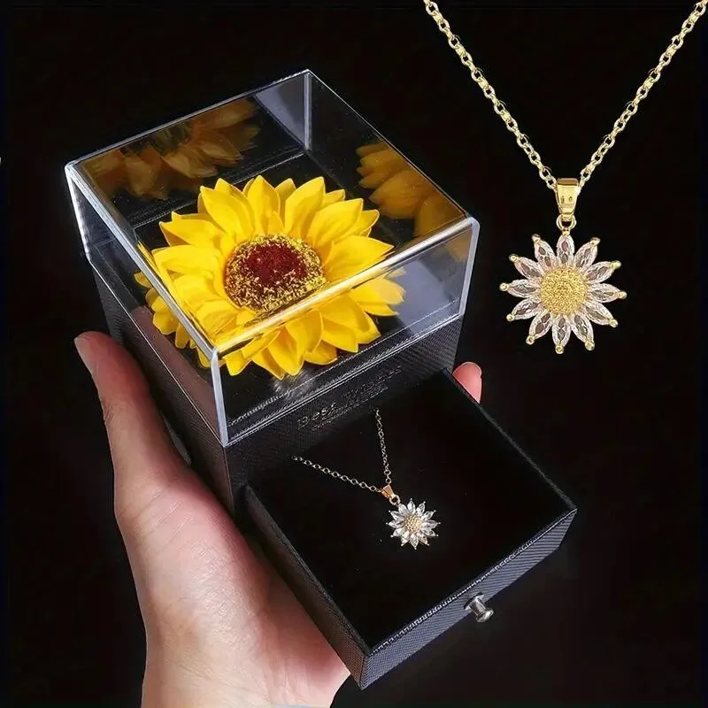 Sunflower Necklace With Gift Box For Girlfriend Women I Love You Perfect for Mother’s Day, Birthdays, Valentines, Weddings - Image 2