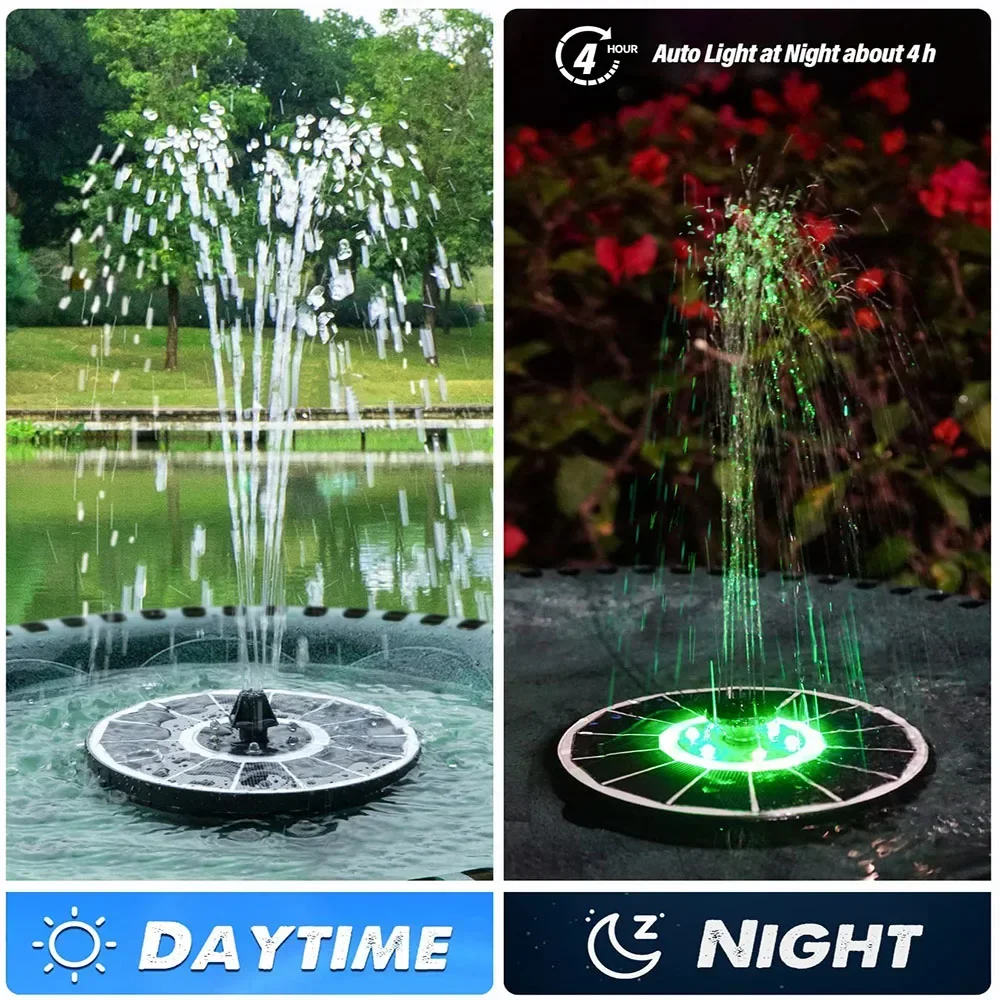 Solar Fountain Pump for Bird Bath with Lights,3.5W Solar Water Fountain with 2200 mAh Battery,6 Nozzles for Garden,Outdoor - Image 2