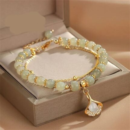 Natural Hetian Jasper Three Lifetimes Have Apricots Meet You Double Apricot Leaf Bracelet Exquisite Charm Luxury Fashion Jewelry