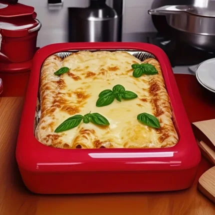 Rectangular Insulated Food Storage Container with Tin Foil Lining – Reusable,Flip-Top Plastic Tray for Lasagna,BBQ and Picnics