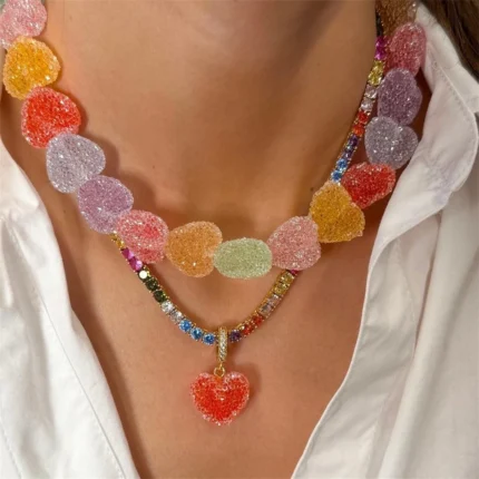 Colorful Love Candy Resin Necklace, Cute Love Candy, Niche Design, Collarbone Chain Women’s Gift Necklace