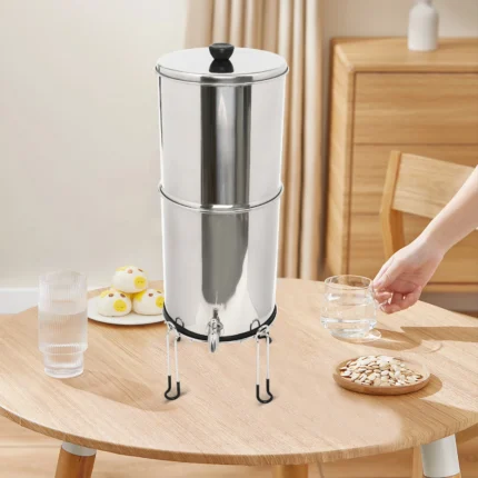 Gravity-fed Water Filter System, 2.25 Gallon Stainless Steel Countertop System with 2 Silver-loaded Carbon Rod Filters