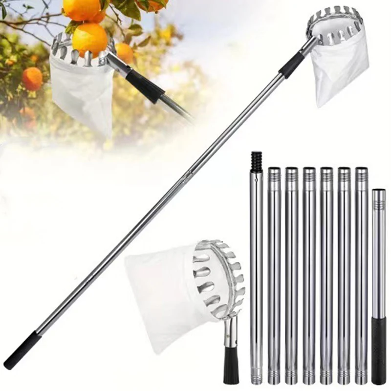 Stainless Steel Splicing Rod Fruit Picker 1.6/2.4/3.2/4M Telescopic Pole High Tree Orchard Picking Tool For Farm Garden Supplies - Image 3