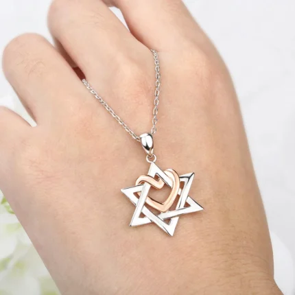 925 Sterling Silver Star of David With Rose Gold Color Love Heart Pendants & Necklaces For Women Fashion Jewelry Gift